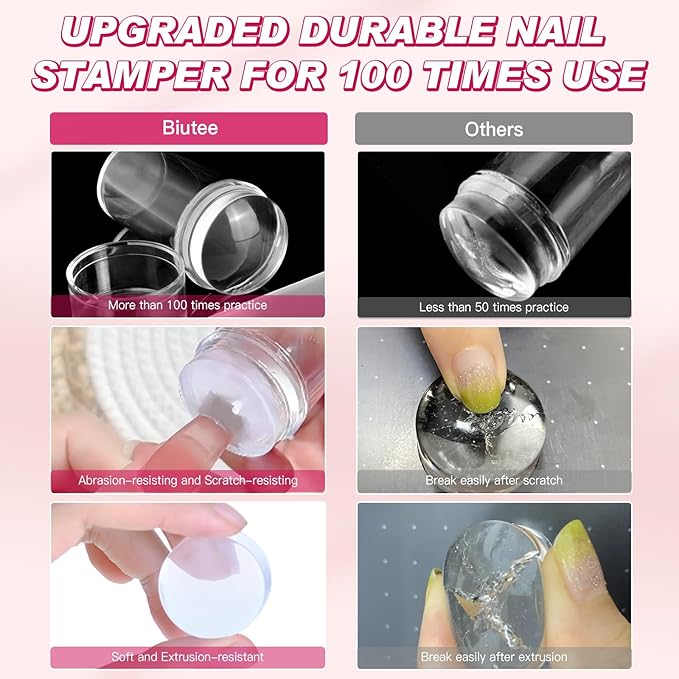 Biutee Nail Stamping Plates 2Pcs French Tip Stamp Plate 110 Patterns Nail Stamping Kit With Silicone Stamper Scraper Large Lace Line Flower Nail Art Stamping Template Holiday Gift for Women