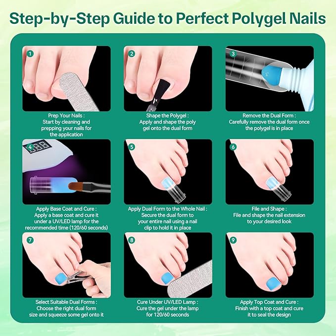 240PCS Polygel Nail Forms for Toes, Reusable Dual Forms for Poly Extension, Full Cover Molds for Acrylic Toenails Pedicure, DIY Nail Art at Home, Tonenails Builder Gel Forms