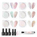 Beetles Chrome Nail Powder for Nails Aurora Pearl Kit 6 Colors with Base Top Coat Color Gel Polish-Iridescent Glazed Donut Chrome Nail Powder Metallic Mirror Mermaid Glitter Kit for Nail Art Design