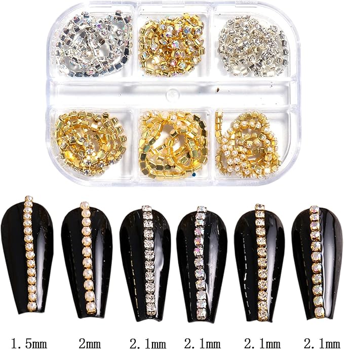 Metal Nail Art Chains Decorations, Gold Silver Nail Art Line Accessories, Punk Luxury Pearl Gem Nail Art Glitter Design, 3D Nail Art Chain Supplies for Women Manicure Art, Resin Nail Art Tips Tools