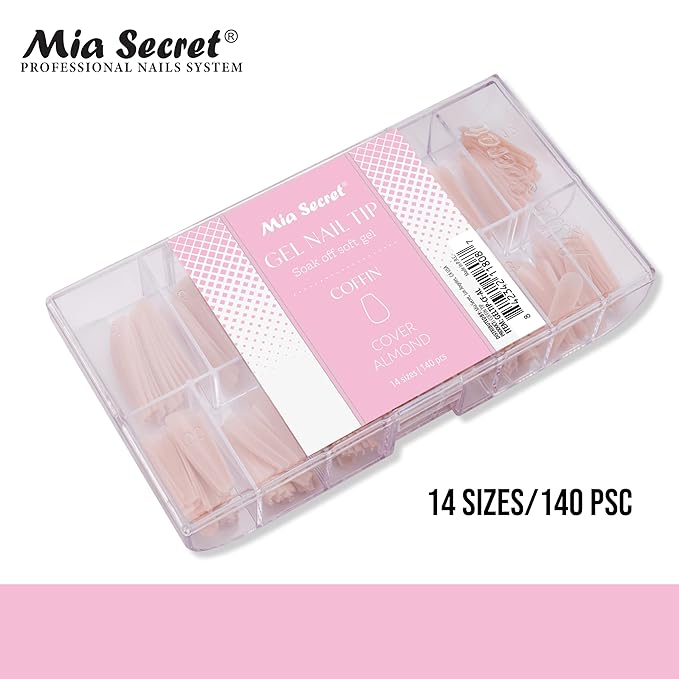 Mia Secret Soak off Soft Gel Nail Tip MADE IN USA for Salon and DIY (Cover Almond, Coffin)