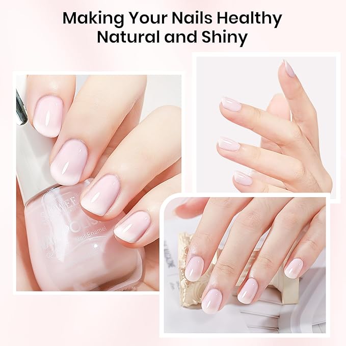 Quick Dry Milky Natural Nail Polish, Regular Fingernail Lacquer Help Nail Strengthener and Growth Nail Repair