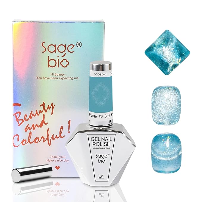 Cat Eye Gel Nail Polish 15ml Sky Pulse, Magnetic Shimmer Glass Bead Effect, UV LED Soak Off Nail Gel, Home DIY Nail Art Kit