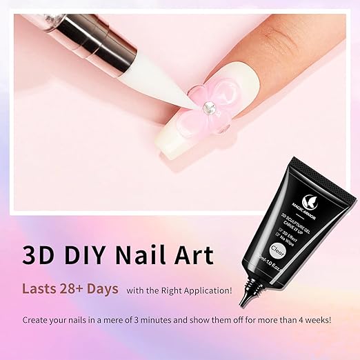 30g 3D Nail Gel and Chrome Powder Kit, Sculpting Gel Nail Art Glue for Art Designs DIY Craving Molding for Decoration Manicure Pedicure Use
