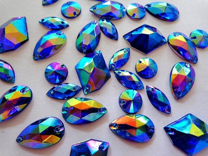 300pcs Mixed Shape Size deep Blue Crystal sew on Rhinestones Acryl Loose Beads Hand Sewing Strass