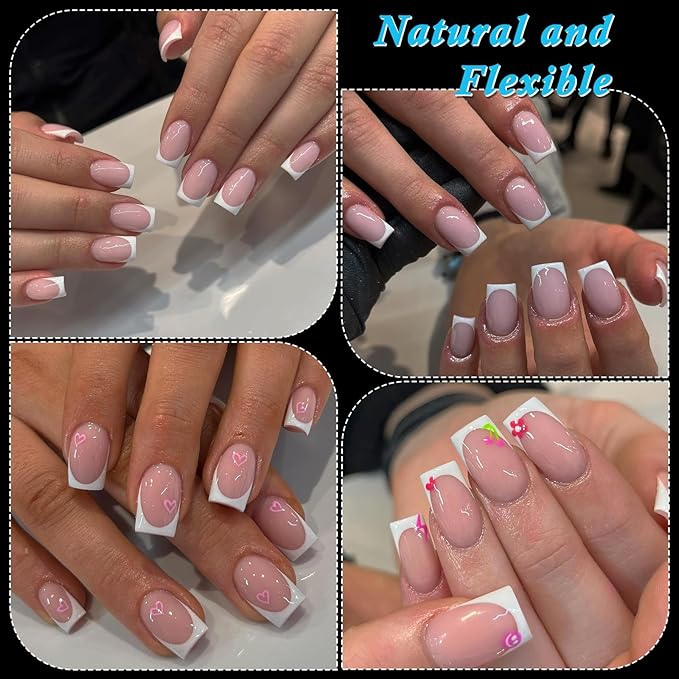 600pc French Square Gel Nail Tips Short Fake Nails Clear Press ons Nail, Short Square Nails Tips Acrylic Nails Extension French Soft Gel Nails Tip Half Cover False Nail Clear Artficial Fingernail