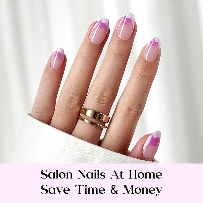 Beetles Purple French Tips Press On Nails, Pastel Spring Press On Nails Short Almond 160 Pcs, Spring Fake Nail Tips Soft Nail Gel False Nails Art DIY For Women