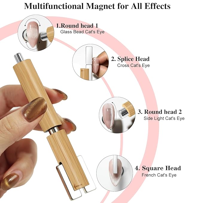 Multifunctional Nail Magnet,Cat Eye Magnetic for Nails,Detachable Design with Solid Wood Shell Protection,Strong Magnet for nails Salon Art Tools(Original Wood)