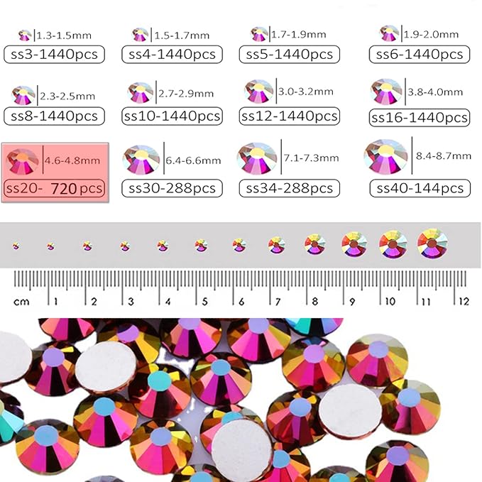 Dowarm 720 Pieces SS20 Flatback Crystals, 4.8MM Flatback Crystal Rhinestones for Craft Nails Dance Costumes, Non Hotfix Metallic Rainbow AB