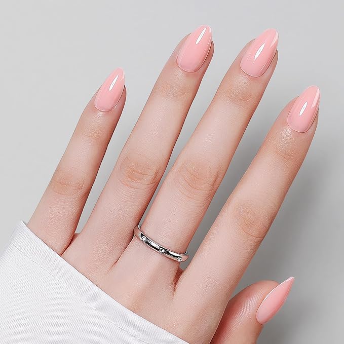 Luxbon Short Durable Almond Press On Acrylic Nails with No-Cure Nail Glue and Tool Kit – Glue On Nails Soft Gel Tips 25-30pcs Full Size Set, Reusable Fake Nails for Women, Chrome Nude