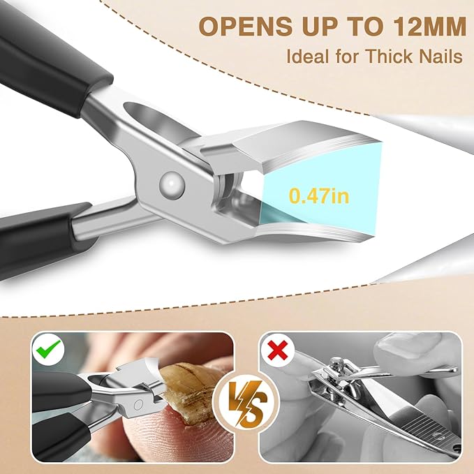 Eagle Beak Angled Nail Clippers for Thick & Ingrown Toenails, 45° Slanted Toe Nail Clippers with Precision Powder-Forged Blades, 12mm Wide Jaw Opening Nail Cutter Anti-Splash for Seniors Men Women