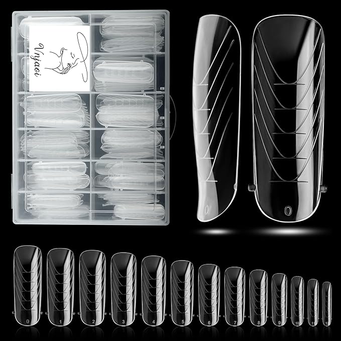 130 Pcs Poly Extension Gel Dual Nail Forms With Scale Builder Coffin Nail for Gel Manicure Art Design Salon DIY at Home (Long Round-Head Dual Forms Set)
