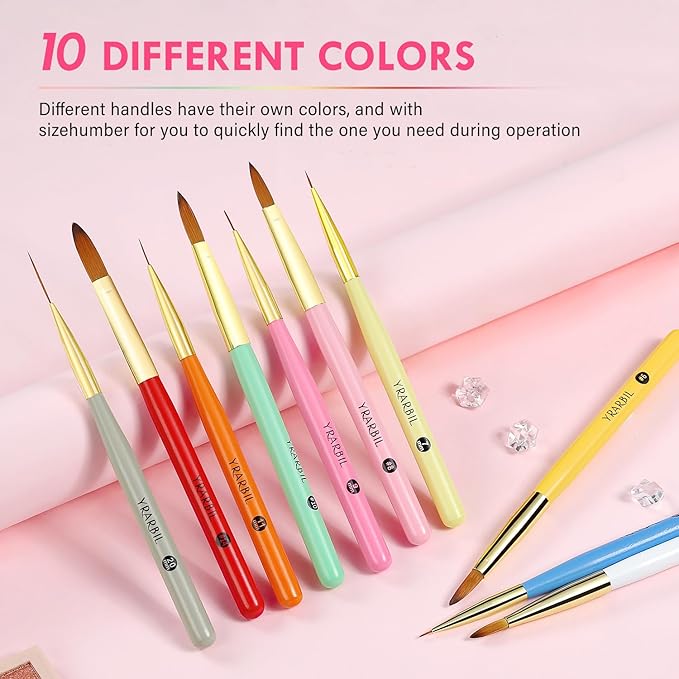 5PCS Nail Art Liner Brushes and 5PCS Acrylic Nail Brushes Set for Gel Polish Painting Art Design, Thin Long Lines, 3D Carving, Nail Extensions and Acrylic Powder Application