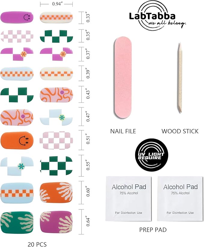 20pcs Semi Cured Gel Nail Strips Salon Quality DIY Wraps UV Light Required