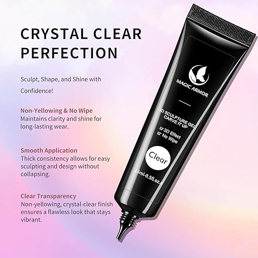 15g 3D Nail Gel and Chrome Powder Kit, Sculpting Gel Nail Art Glue for Art Designs DIY Craving Molding for Decoration Manicure Pedicure Use
