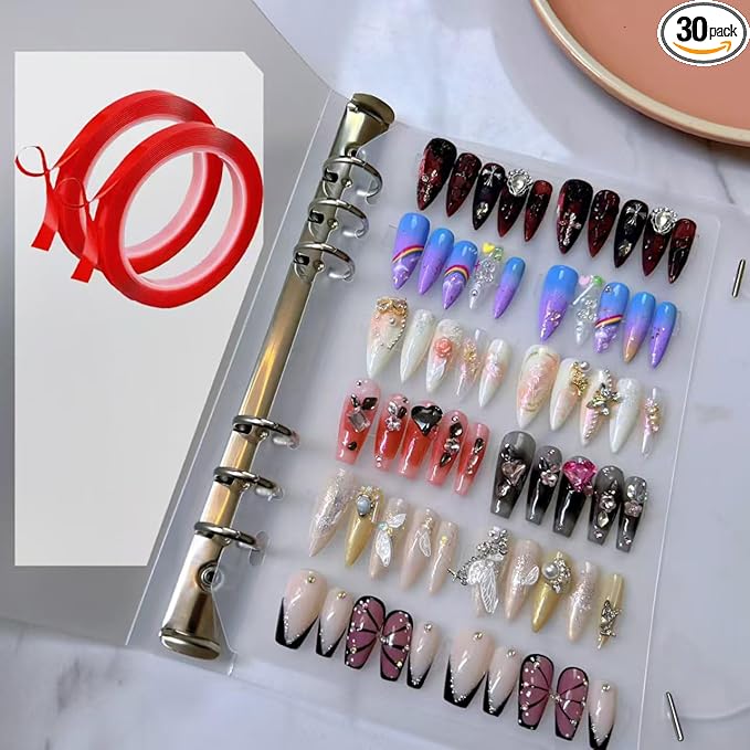 CloudTrip Press on Nail Storage and Display Binder Book - A5 Size, 6 Pages, 60 Double Sized Tape, False Nails Storage Book (A5 Binder)