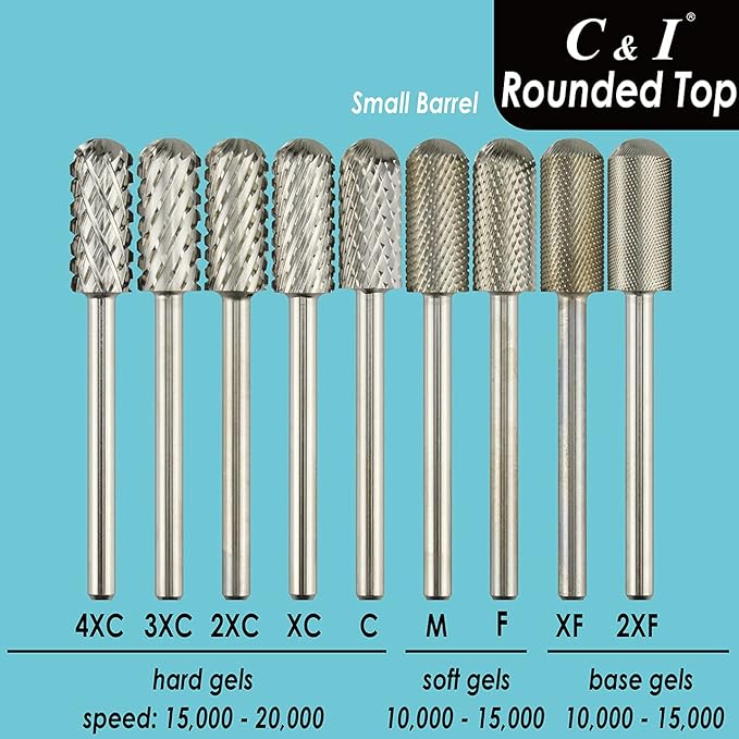 C & I Small Barrel Rounded Top Nail Drill Bit with Teeth on the Top, Professional Electric File for Manicure Drill Machine, Remove Nail Gels 3/32” (Extra Fine -XF)