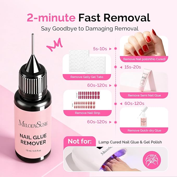 MelodySusie 2PCS Nail Glue Remover for Press on Nails, Acetone Free Nail Polish Remover Multi-Functional Liquid for Removing Glue from Nail Tips Full Cover Nails for Home and Salon Use