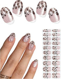 Semi Cured Gel Nail Strips (French Leopard Cat Eye), 20 Pcs Gel Nail Wraps, Stickers, Salon Quality, Works With Any UV Lamps