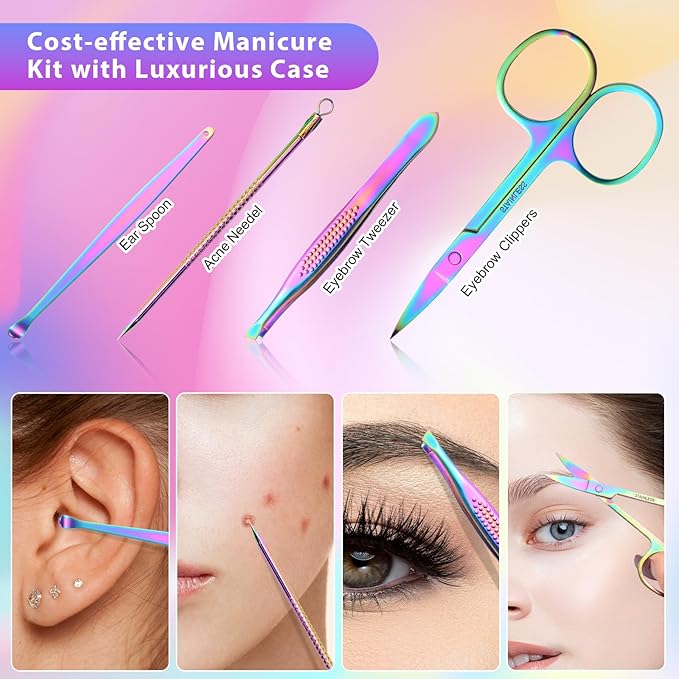CGBE Nail Clippers Set, Manicure Set Pedicure 12 Pieces Stainless Steel Manicure Kit Professional Grooming Care Tools with Luxurious Travel Case