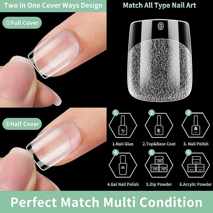 Extra Short Square Nail Tips, 216pcs Acrylic Fake Nails Soft Gel Nail Tips, Full Cover Pre-Shaped Matte Clear Press on Nails for Extension, Diy at Home Manicure 12 Sizes
