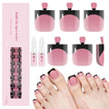 Toe Press On Nails French Tip, Toe Nail Tips EBANKU 150 Pcs Square Press On Toenails Pink Black Fake Toe Nail with Nail Glue for Women Nails DIY Salon Home 15 Sizes