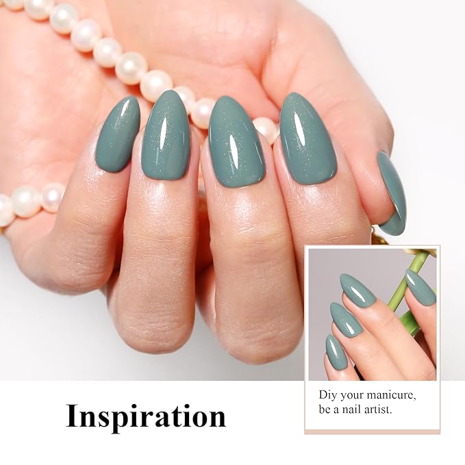 Imtiti Glitter Gel Nail Polish, 0.5 Fl Oz Sage Green Glitter Gel Polish Soak Off LED U V Gold Shimmer Sparkle Nail Gel Polish DIY Nail Art Starter Manicure Salon Gel Nail Polish Kit