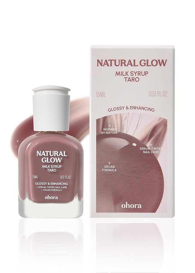 ohora Natural Glow Milk Syrup Nail Strengthener (Taro) - Tinted Nail Hardener for Brittle, Damaged Nails, Quick-Dry Glossy Finish, Nail Repair & Growth, 15 mL