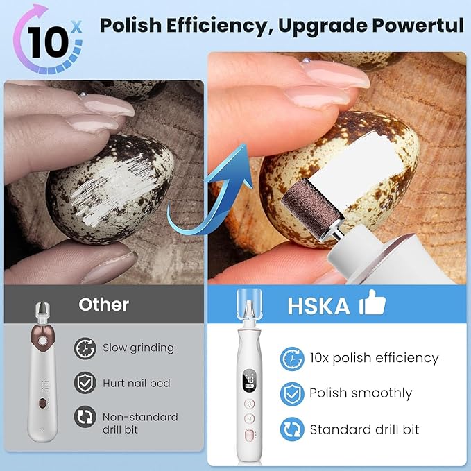 Nail Drill Kit, Electric Nail File with LCD & Lamp, Long-Lasting Thick Toenail Grind, Rechargeable & Cordless Toe Nail Care Tools for Women & Men Manicure and Pedicure Gifts