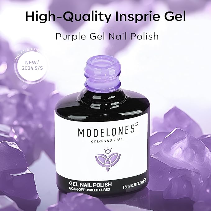 modelones Purple Gel Nail Polish Pastel Polish Lilac Purple Nail Polish Violet Soak Off Led Nail Gel Polish DIY Nail Art 15 ML
