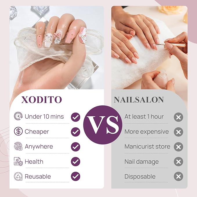 Fake Nails Set Pink Medium Square Bling Glossy 3D Bow Heart Rhinestone Pearl False Nail Tips, Press On Nails, Artificial Art Nails Finger Manicure for Women and Girls(CDJ0030-S)