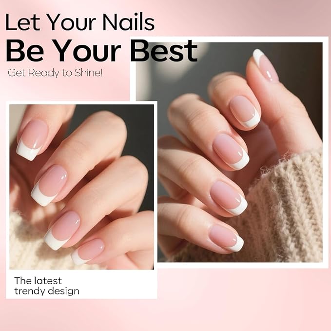 modelones Gel Nail Polish Set 2 Pcs 15ml French Manicure Kit White Nude Pink Jelly Sheer Gel Polish Soak Off UV LED Classic French Tip Gel Polish Natural Nail Art DIY Gift for Women