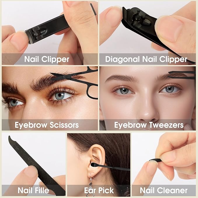 Manicure Set Men Nail Clippers Gifts for Valentine's Day Men Nail Kit Easter Basket Stuffers Travel Size Toiletries Black Pedicure Tools for Feet Pedicure Kit Gift Sets Foot Care Practica Gifts