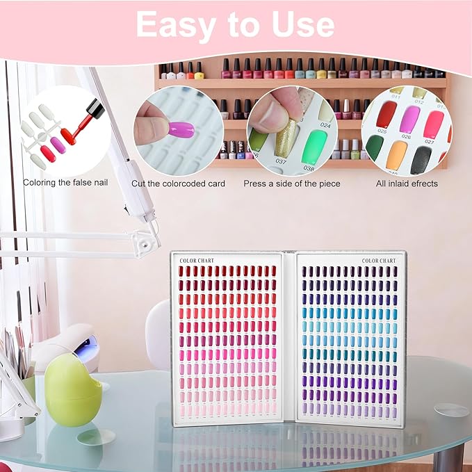 308 Colors Nail Display Swatches Book with 360 Tips for Nail Polish UV Gel Color Cards Nail Salon Tool Sample Display Nail Art for Nail Salons, DIY Nail Art at Home (Sliver)