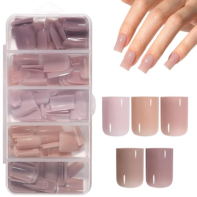 AILLSA RealFit Nude Tone Mixed Color Press On Nails Short Square, 4 in 1 False Nail Tips Set Long Lasting Fake Nail Extensions For Nail Art DIY 150 PCS