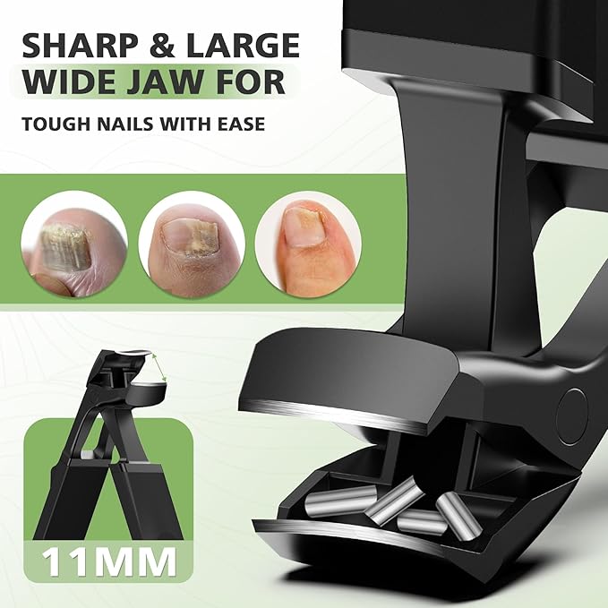 BALUCA Angled Head Toenail Clipper for Seniors with Wide Jaw Opening – Large Curved Nail Clipper for Thick Nails with Catcher & Splash-Proof Design,Black