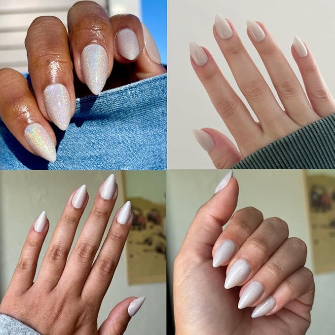 Olive & June Maximalist Instant Mani Press-On Nails (Glue) | 42 Fake Nails, 21 Sizes | Non-Toxic, Long-Lasting Big, Bold Gorgeous Realistic Look | Medium, Stiletto | Neutral Iridescent Velvet