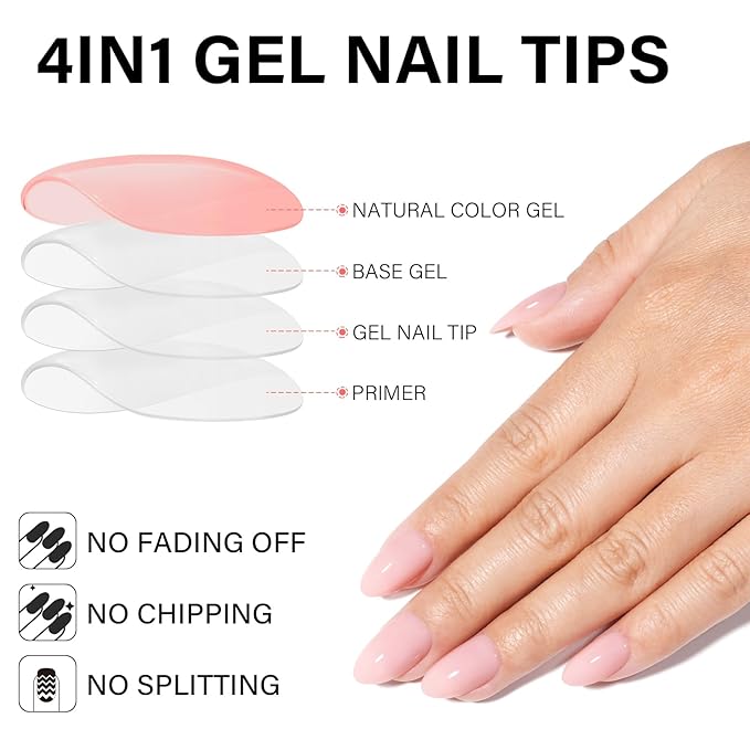 AILLSA RealFit Nude Pink Press On Nails Short Almond - Pre-Shaped 4 in 1 False Nail Tips Set, Long Lasting Nail Extensions for Salon Home DIY Gifts 150 PCS