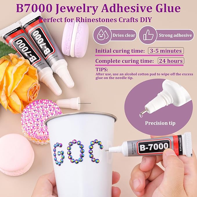 Resin Jelly Rhinestones for Crafting with B7000 Jewelry Glue, 2 Boxes Purplish Black AB Flatback Crystals with 2Pcs 10ml Glue, Bedazzling Non Hotfix Gems for DIY Tumblers Clothing Shoes Manicure