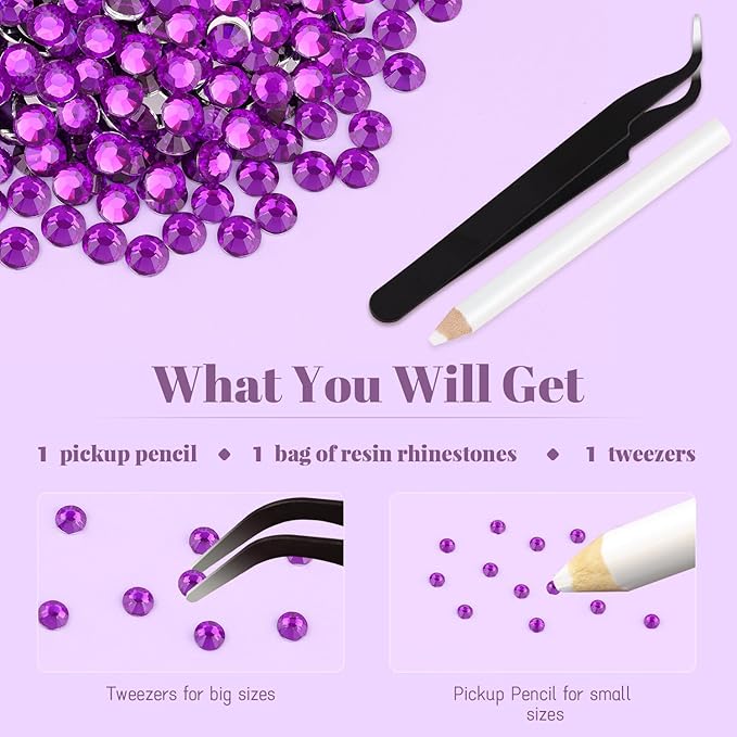 4000PCS 5mm Resin Rhinestones Bulk for Crafting (Dark Violet), Flatback Bedazzling Crystals for Crafts DIY Nail Decoration, Gems Charms for Tumbler Shoes Clothing Fabric with Pickup Pen and Tweezers