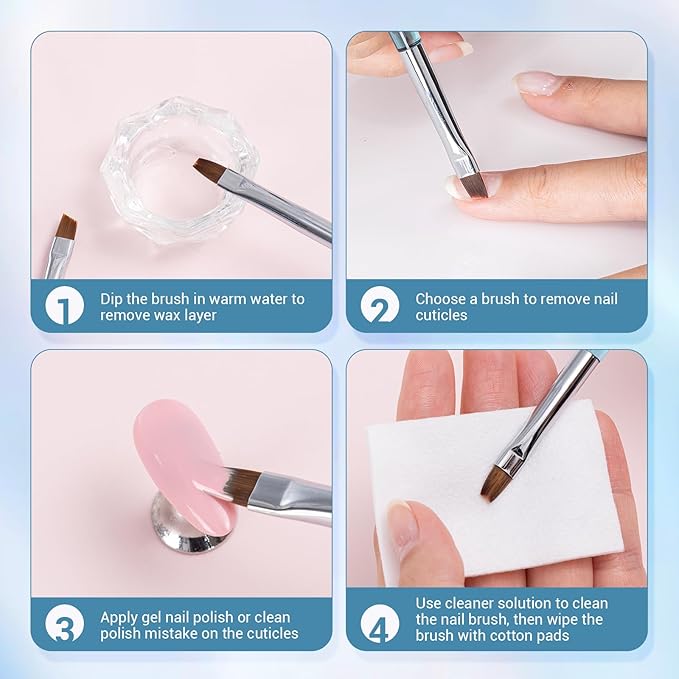 AIRSEE Nail Art Clean Up Brushes, 3 PCS Flat/Oval/Fine Angled Gel Nail Brush for Cleaning Polish Mistake on the Cuticles, Painting Brushes, Art Design DIY Tools, Blue