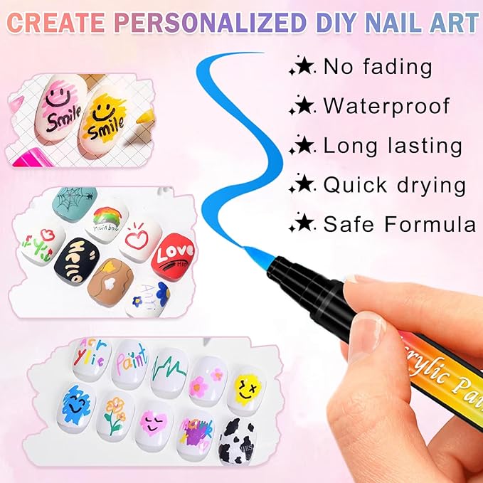 Nail Art Pens Set 12 Colors Nail Polish Pens Nail Art Markers Acrylic Paint Quick Drying Nail Art Pen DIY Nail Design Painting Drawing Kit