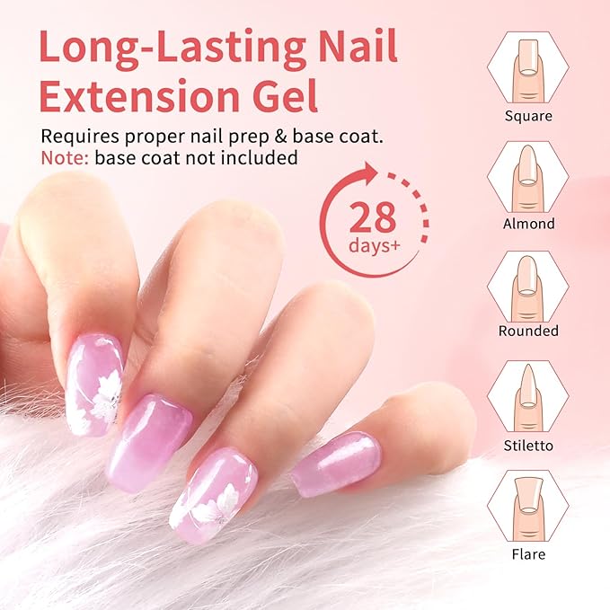 BQAN Poly Nail Gel, 2 Jelly Colors Poly Extension Gel (30ml) with Slip Solution & Brush | Non-Lifting Low Odor | for Nail Builder Pro Salon & Home DIY - Jelly Pinkish Purple, 1 Oz/Pack (Pack of 2)