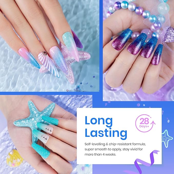 Beetles Purple Gel Nail Polish Set, 20 Colors Blue Green Pink Purple Shimmer Glitter Mermaid Gel Polish Kit with Base Top Coat Soak off Uv Nail Art Valentines Spring Gifts for Women