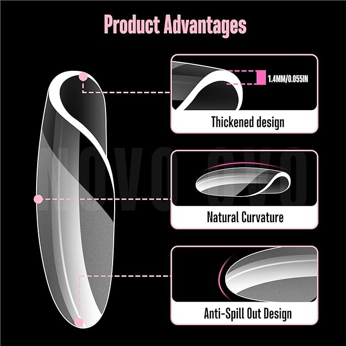 NOVO OVO Short Square Round Nail Tips, Extra Thick Full Cover False Fake Nails Press on, Soft Gel Clear Surface Matte Inside, for Manicure Salon DIY French Tip Acrylic Extension x 15 Sizes 240 pcs