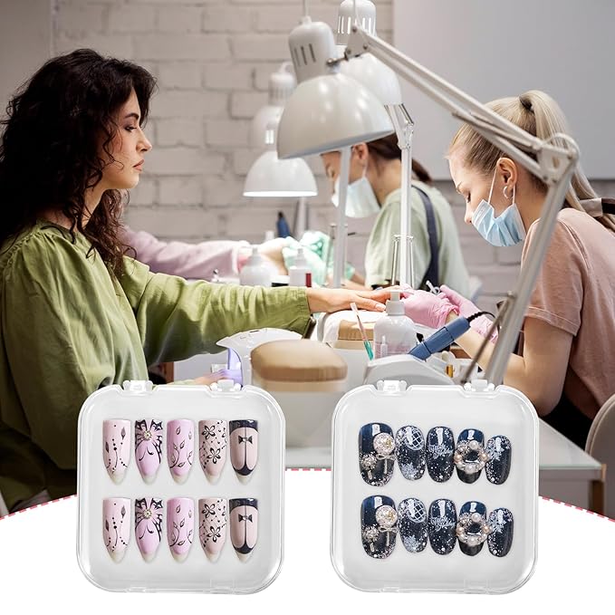 4PCS 2.95" Nail Art Display box Acrylic Press On Nail Storage Box Packaging Box with Adhesive Double Sided Tape for Nail Business Nail Art Nail Salon(White)