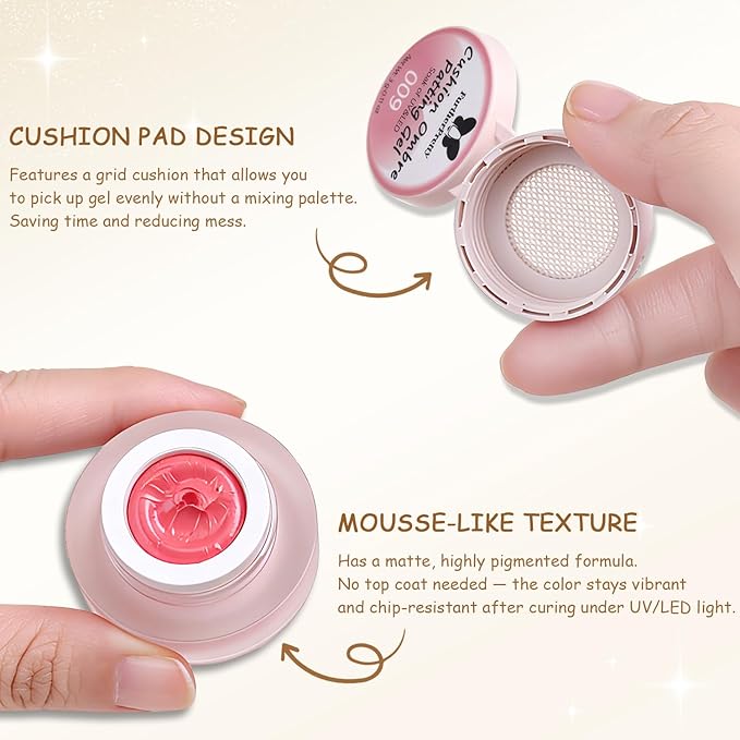 Cushion Ombre Nail Art Gel Kit with 3D Sculpting Gels, 4 Colors Gradient Painting Gel Polish Set with 100 Sponges, Brush & Carving Pen, Aura Nails DIY Home Manicure Salon Supplies