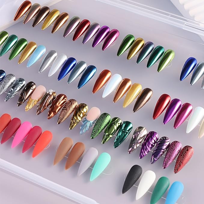 Nail Swatches Storage Box Press-On Nail Display Organizer Large Transparent Fake Nail Packaging Case with Double-Sided Adhesive Tape for Manicure Studio Salon Supplies