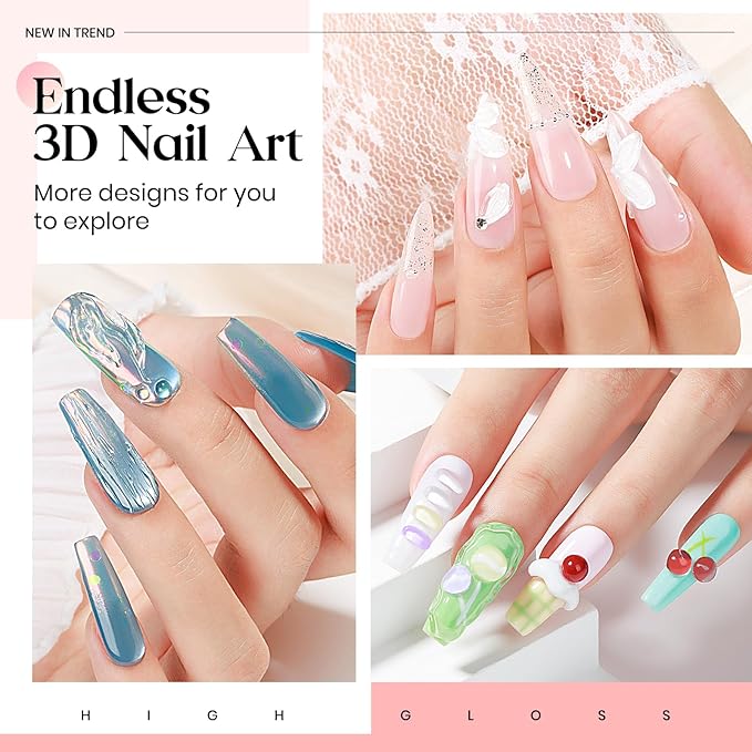 MIZHSE Solid Builder Gel for Nails and 5D Nail Gel Kit, Clear Sculpting Carving Building Modeling 3D Nail with Portable Nail Lamp Soak Off U V LED Nail Art Manicure Home