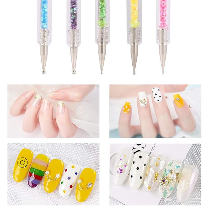 Nail Art Brushes 5 Pcs Double Ended Fine Nail Liner Brush Dotting Pen Nail Gel Polish Detail Drawing Tools